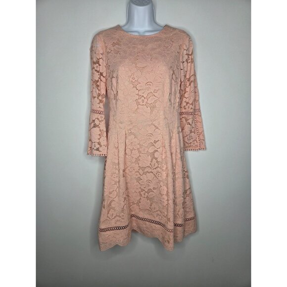 Vince Camuto Womens Blush Pink Floral Lace Shift Dress Size 6 Pockets Soft Girl - Picture 1 of 15